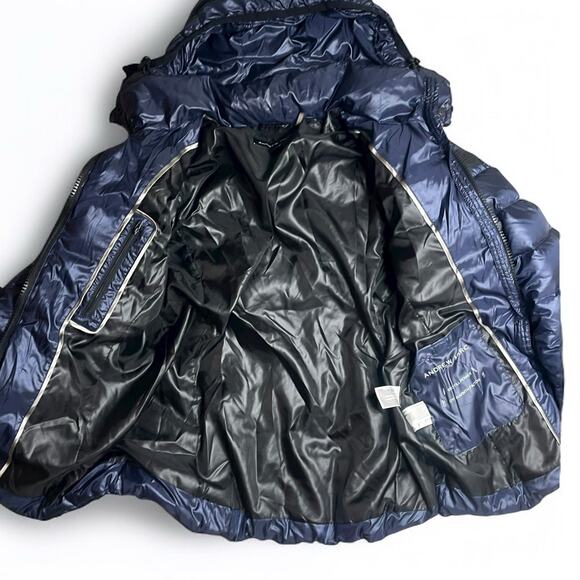 Andrew Marc Duck Down Puffer Jacket M Navy 650 Fill Hooded Quilted Warm Coat - Picture 3 of 6